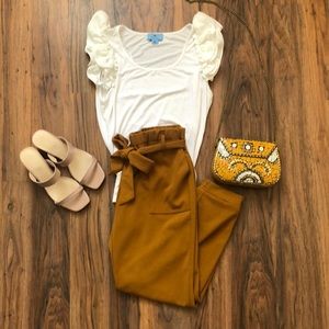 High Waisted Belted Crop Pants
